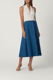 Shoshanna Crinkle Chiffon Denim Combo Bentley Dress