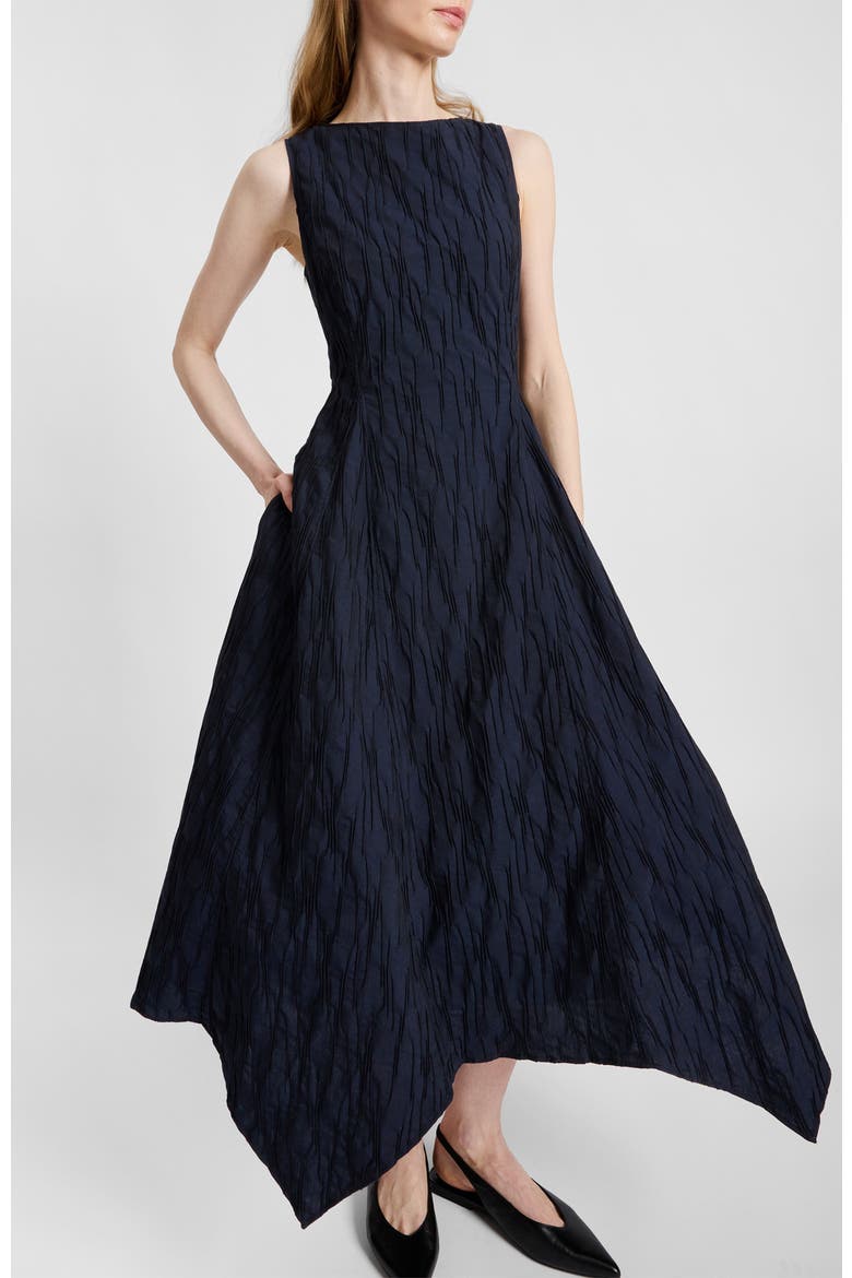 Palma Sleeveless Midi Dress in Abstract Jacquard, Alternate, color, MIDNIGHT
