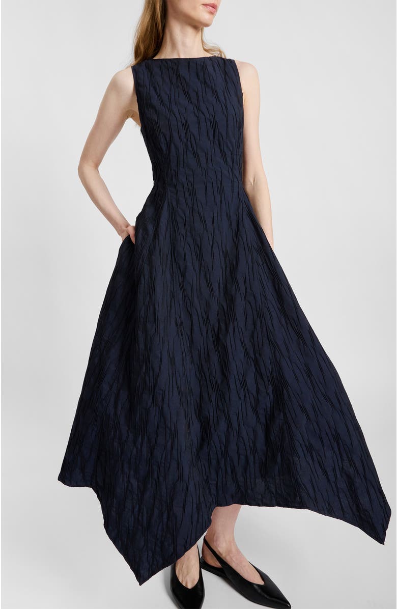 Santorelli Palma Sleeveless Midi Dress in Abstract Jacquard, Alternate, color, Midnight