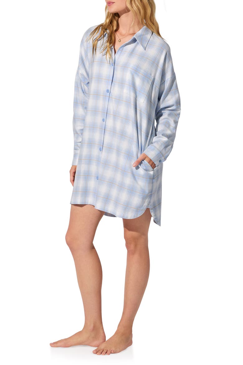 Long Sleeve Organic Cotton Sleep Shirt, Alternate, color, MOUNTAIN PLAID