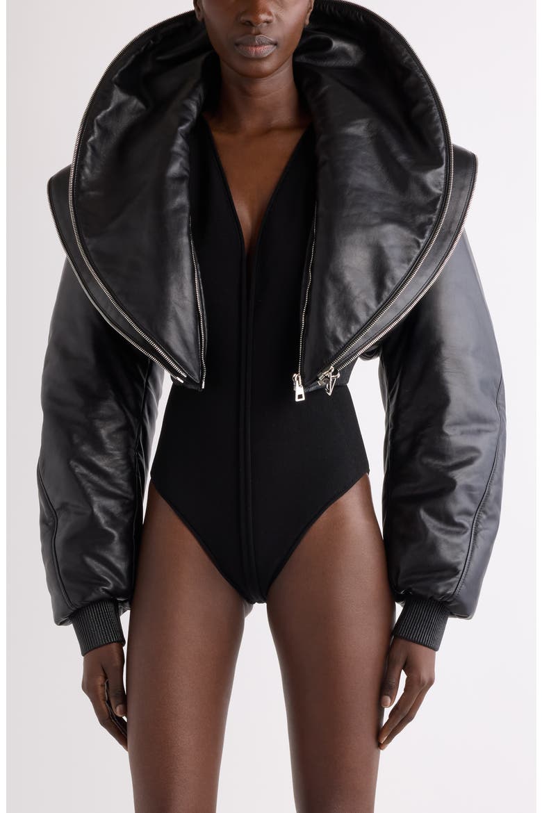 Crop Double Zip Collar Bomber Jacket, Main, color, BLACK