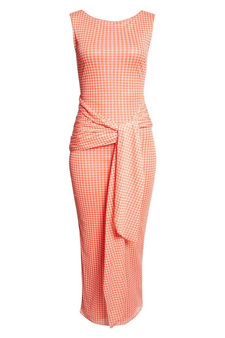 Wylie Tie Front Gingham Midi Dress, Alternate, color, GINGHAM