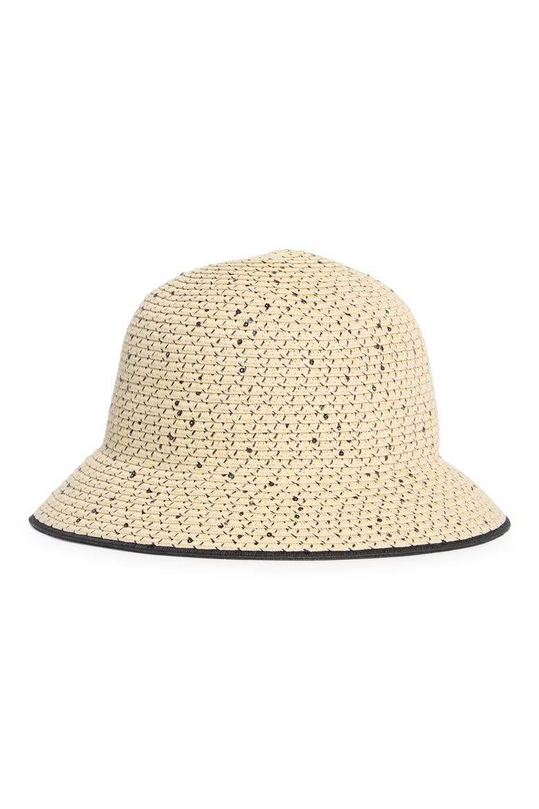 Sequin Straw Sun Hat, Main, color, BLACK