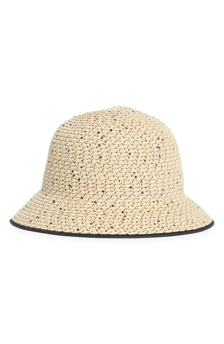 Calvin Klein Sequin Straw Sun Hat, Main, color, Black