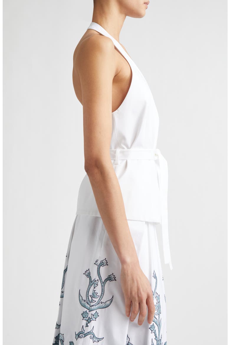 Belted Stretch Cotton & Lyocell Halter Top, Alternate, color, 01 WHITE