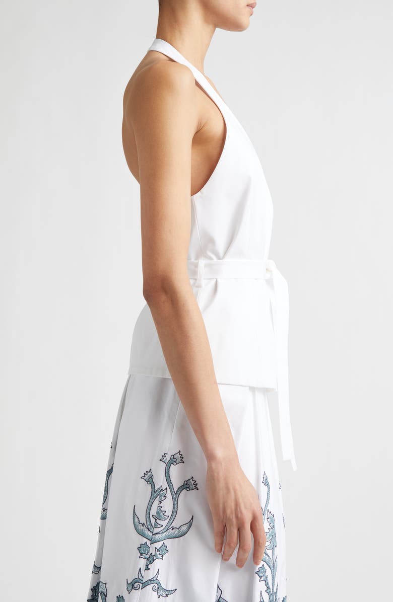 Eleventy Belted Stretch Cotton & Lyocell Halter Top, Alternate, color, 01 White