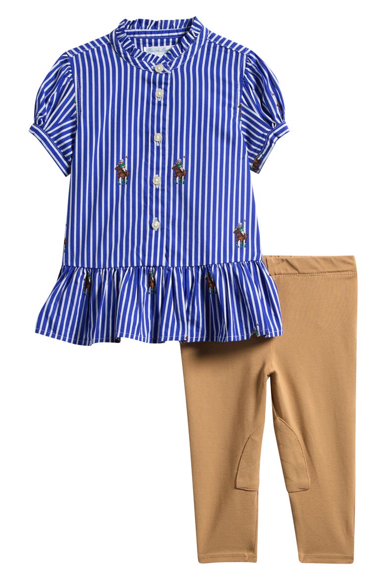 Pony Bear Stripe Ruffle Shirt & Pants Set, Main, color, EQUESTRIAN BEAR STRIPE