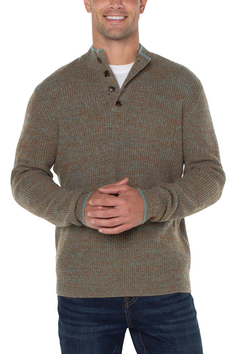 Button Mock Neck Marled Sweater, Alternate, color, CARAMEL MULTI