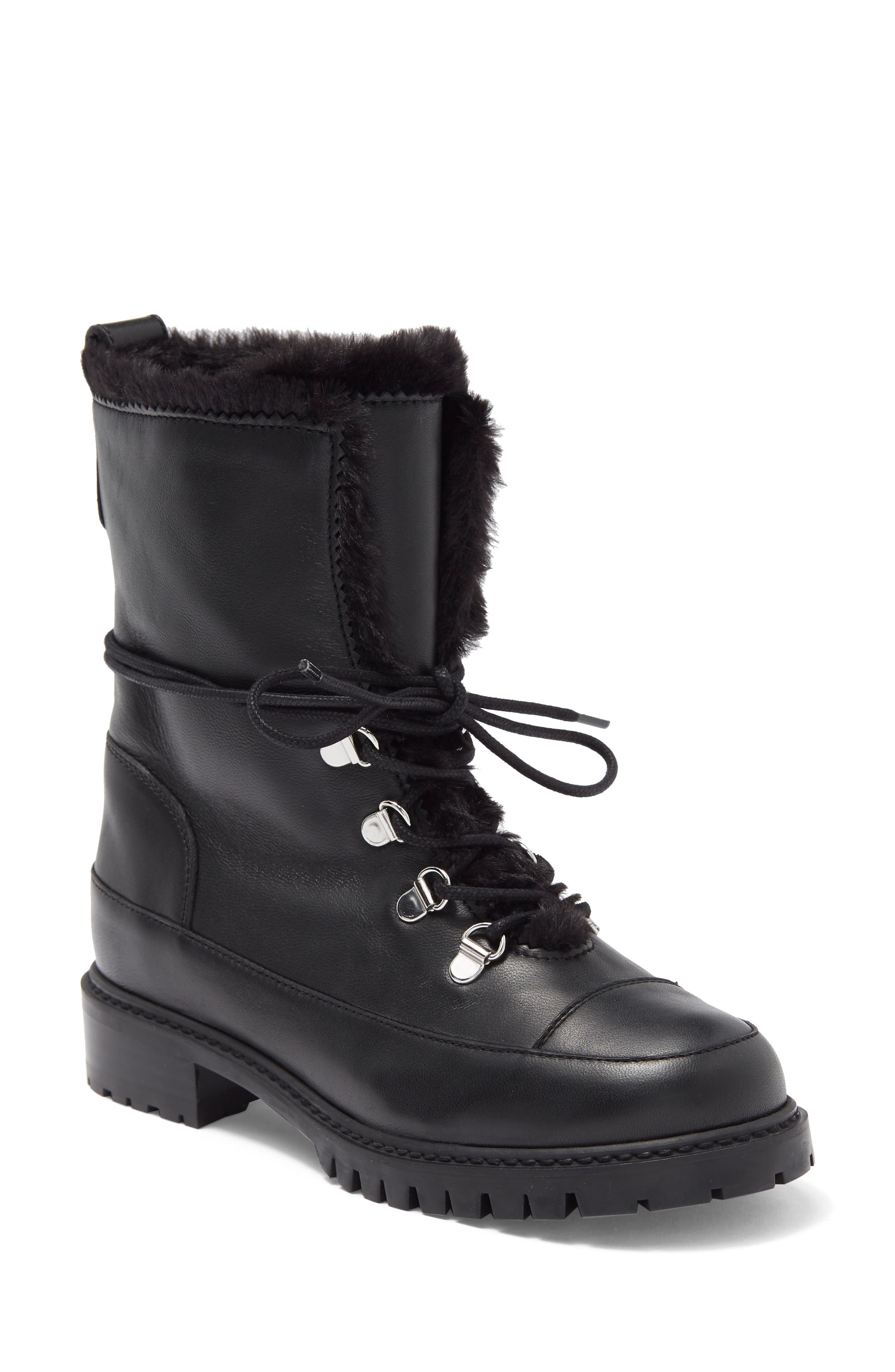 Stuart Weitzman Luge Faux Fur Lace-up Bootie, Main, color, 