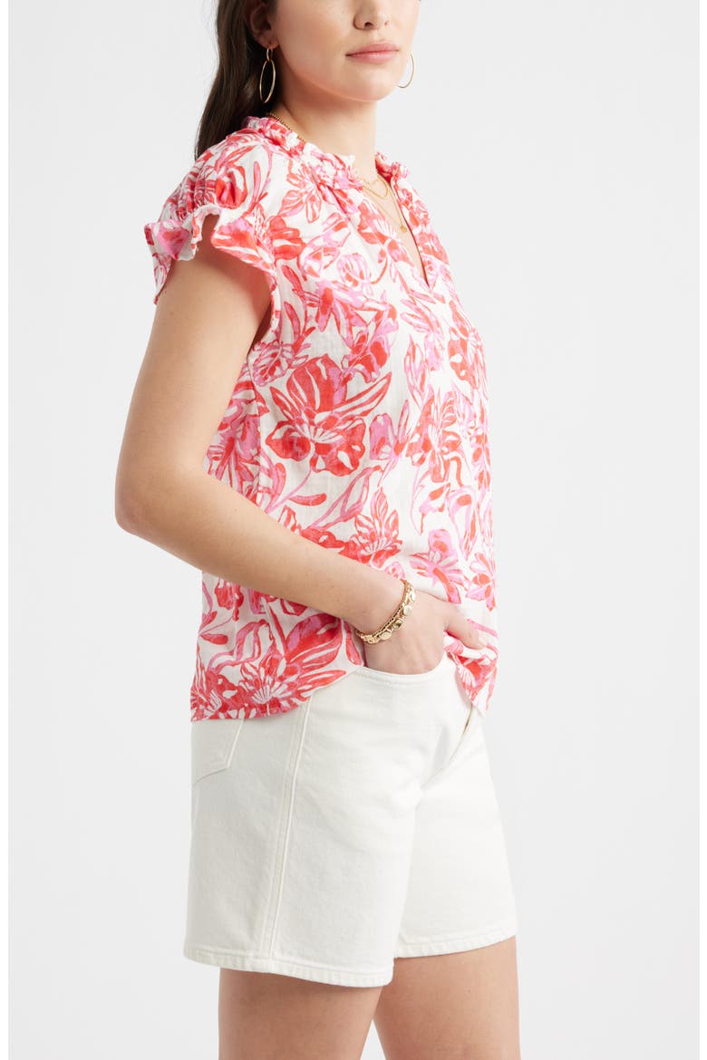 Ruffle Cotton Gauze Top, Alternate, color, IVORY- PINK ELLIE BLOSSOM