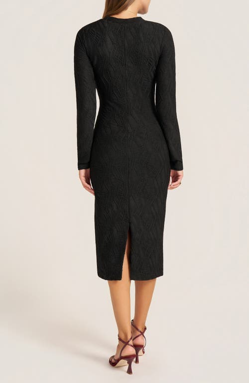 Matty M . Jasper Texture Long Sleeve Midi Dress In Black