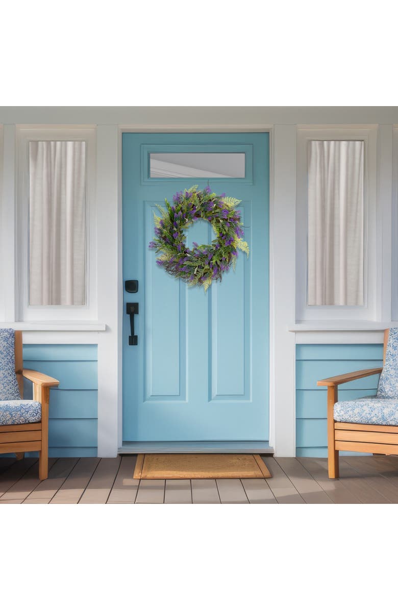 Northlight Lavender and Spring Foliage Artificial Floral Wreath - 24", Alternate, color, Purple