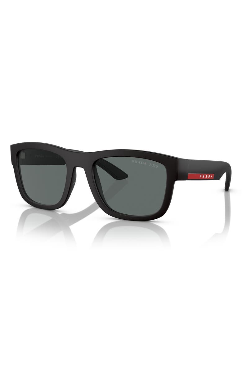 Prada 53mm Polarized Pillow Sunglasses, Alternate, color, Rubber Black