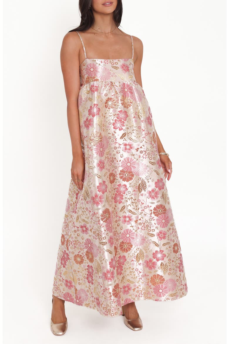Yasmine Empire Floral Brocade Gown, Main, color, PINK FLORAL