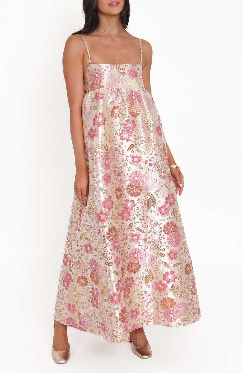 Petal & Pup Yasmine Empire Floral Brocade Gown, Main, color, Pink Floral