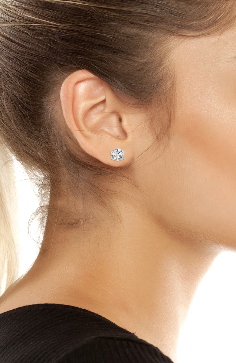 AllSaints Cube Crystal Stud Earrings, Alternate, color, Rhodium