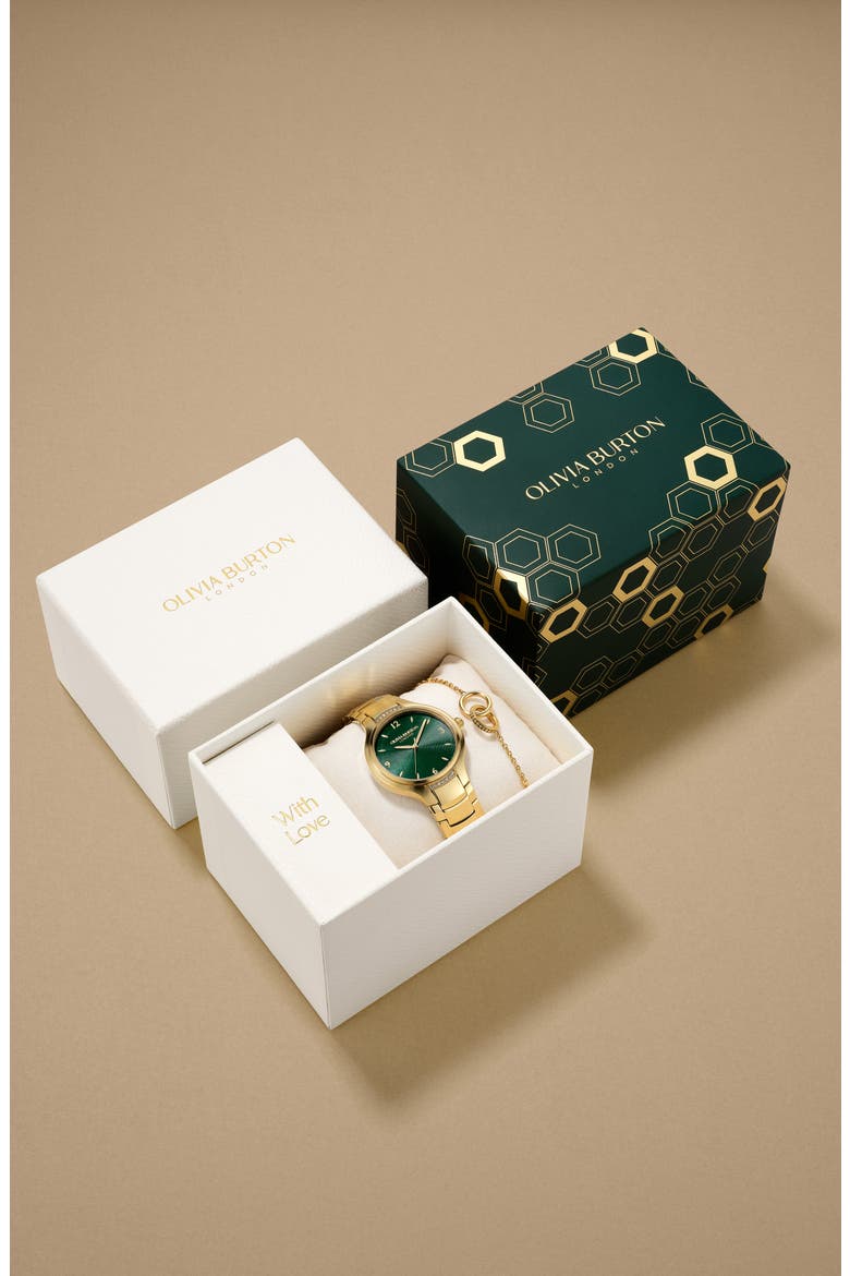Lea Bracelet Watch & Chain Bracelet Gift Set, 34mm, Alternate, color, GREEN