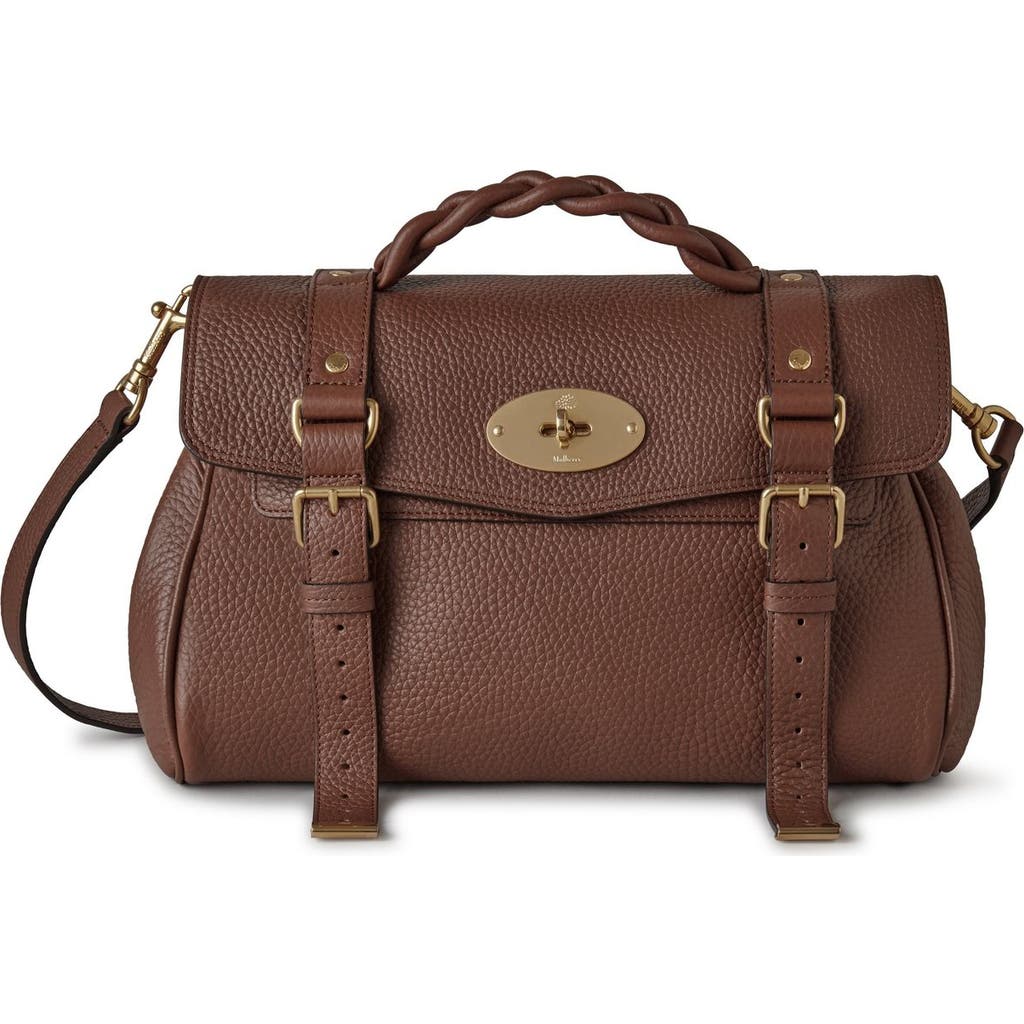 Mulberry 'alexa Heavy' Brown Top Handle Bag With Twist-lock Closure In Bright Oak