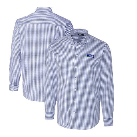 Men's Cutter & Buck Royal Seattle Seahawks Throwback Logo Easy Care Stretch Gingham Long Sleeve Button-Down Shirt