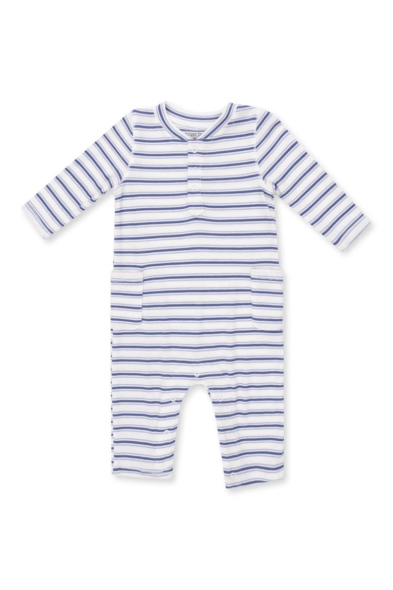 Striped Long Sleeve Romper, Main, color, CREAM BLUE