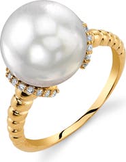 The Pearl Source White South Sea Pearl & Diamond Jackie Ring