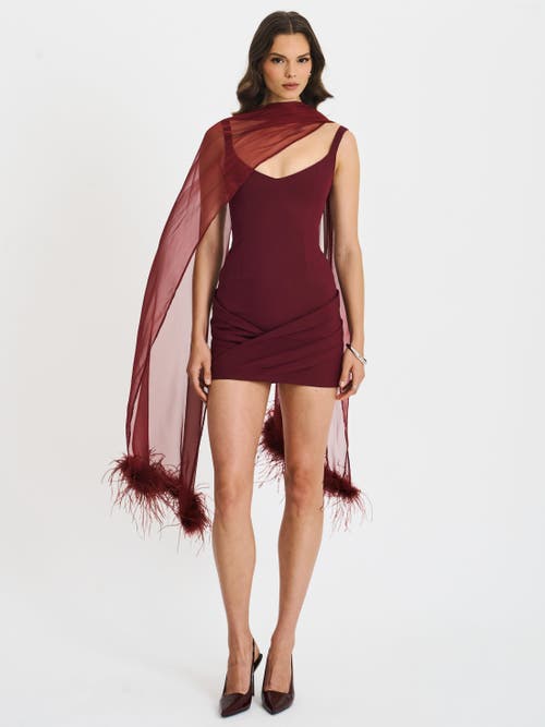 Miss Circle Tori Pleated Mini Dress With Chiffon Scarf In Burgundy
