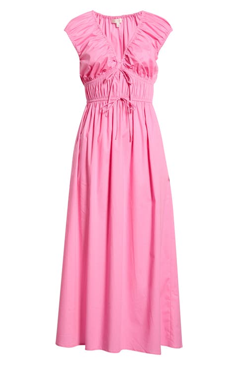 Liv Ruched Stretch Cotton Poplin Midi Dress