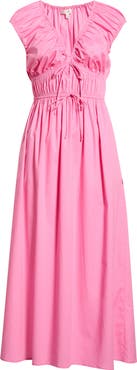 WAYF Liv Ruched Stretch Cotton Poplin Midi Dress