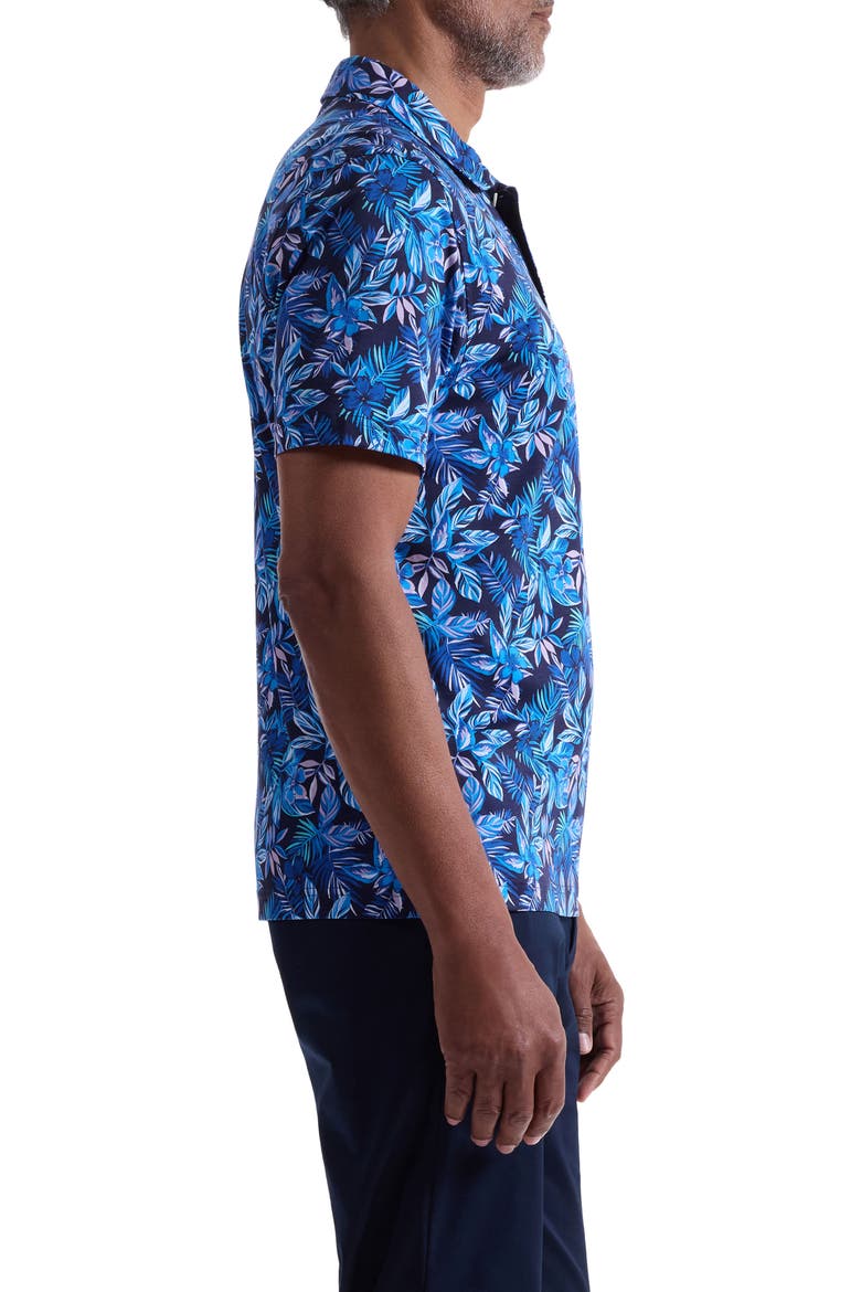 Hendrix Digital Cerulean Floral Print Pima Cotton Polo, Alternate, color, NAVY