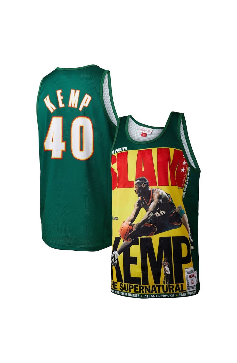 Mitchell & Ness Men's Mitchell & Ness Shawn Kemp Green Seattle SuperSonics Slam Player Tank Top, Main, color,