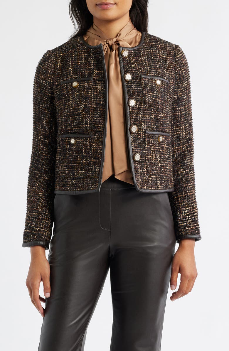 Anne Klein Tweed Jacket, Main, color, Deep Mahogany Multi