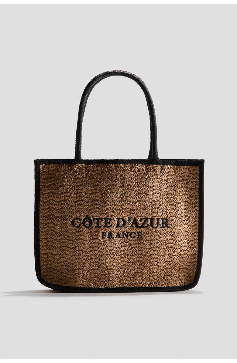 H&M Straw Shopper, Main, color, Beige/Black