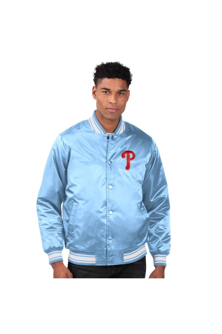 Men's Starter Light Blue Philadelphia Phillies Locker Room Satin Full-Snap Varsity Jacket, Alternate, color, Light Blue