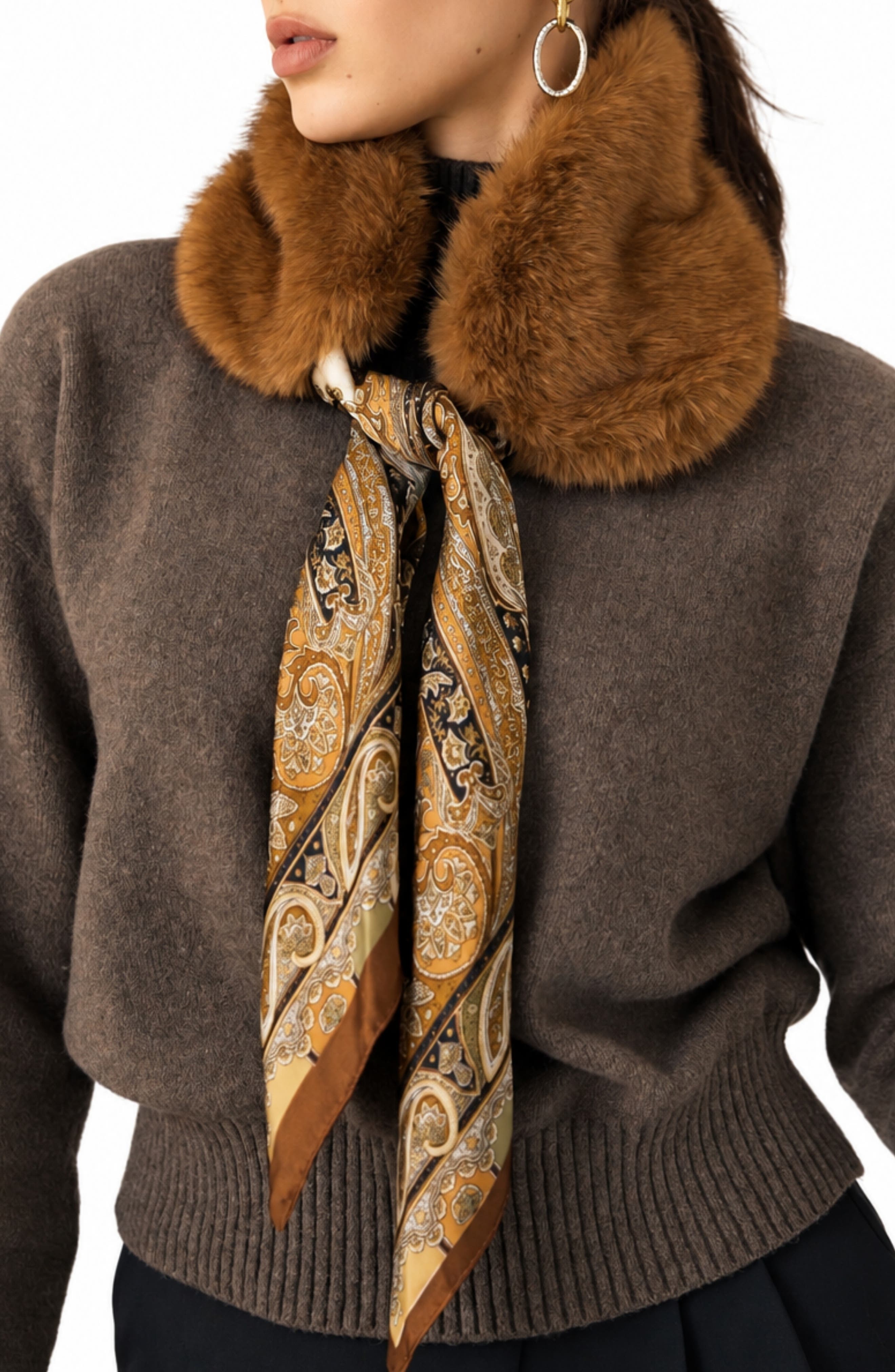 Paisley Faux Fur Trim Scarf