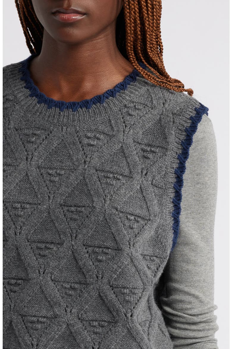 Merino Wool & Cotton Pointelle Sweater Vest, Alternate, color, GREY CHARCOAL- NAVY COMBO