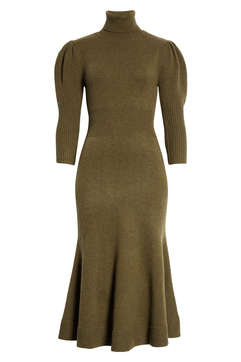 Puff Sleeve Cashmere Sweater Dress, Alternate, color, SPRUCE