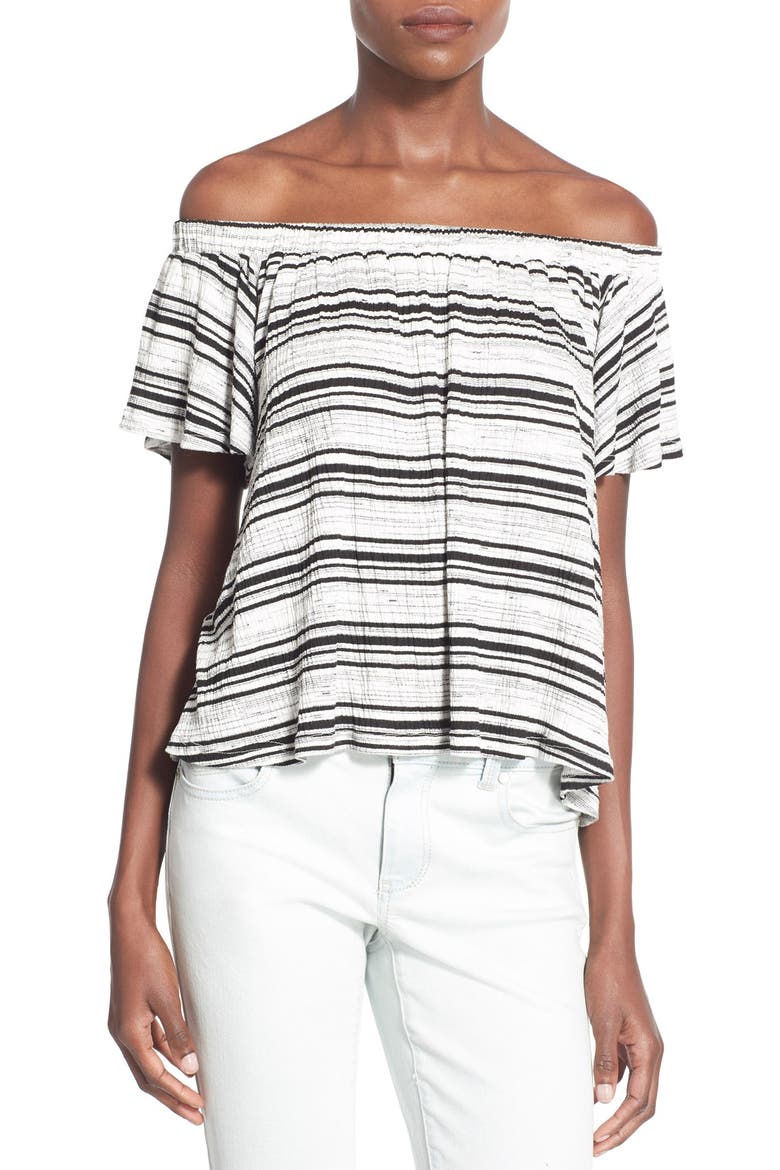 Stripe Off the Shoulder Top, Main, color, BLACK/ WHIE