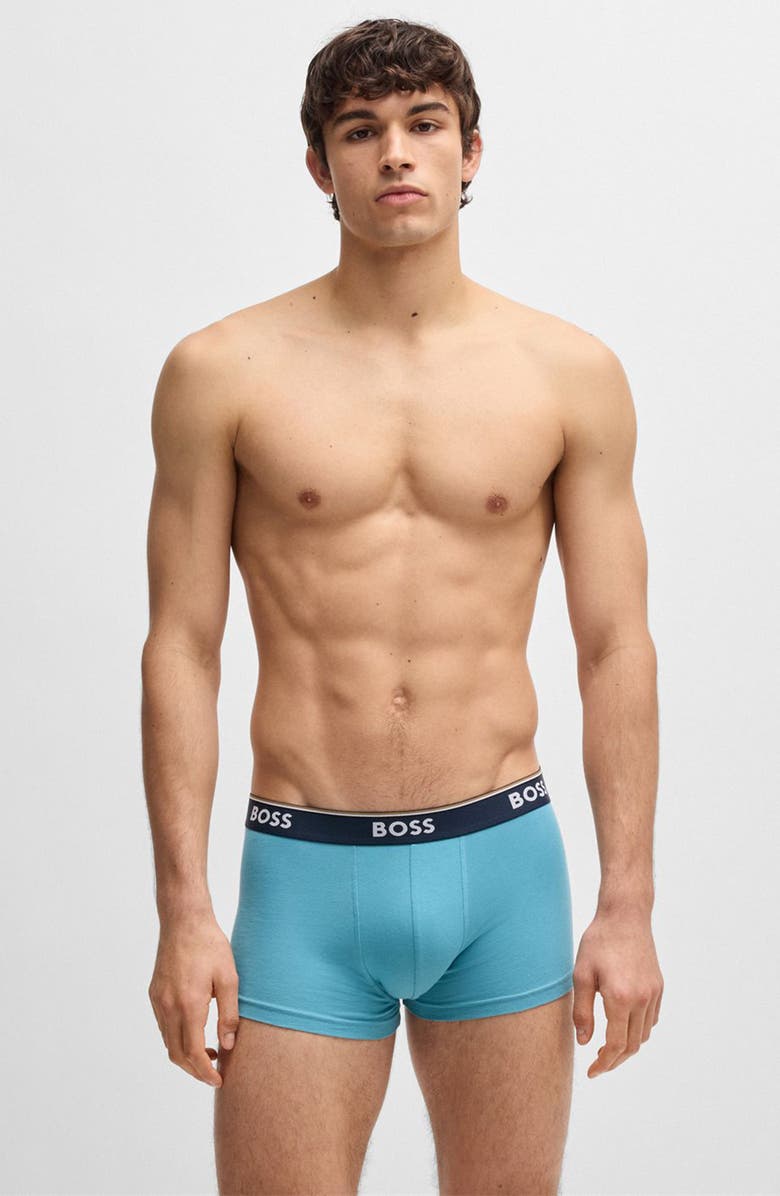 BOSS Assorted 3-Pack Power Stretch Cotton Trunks, Alternate, color, Black/ Blue Assorted