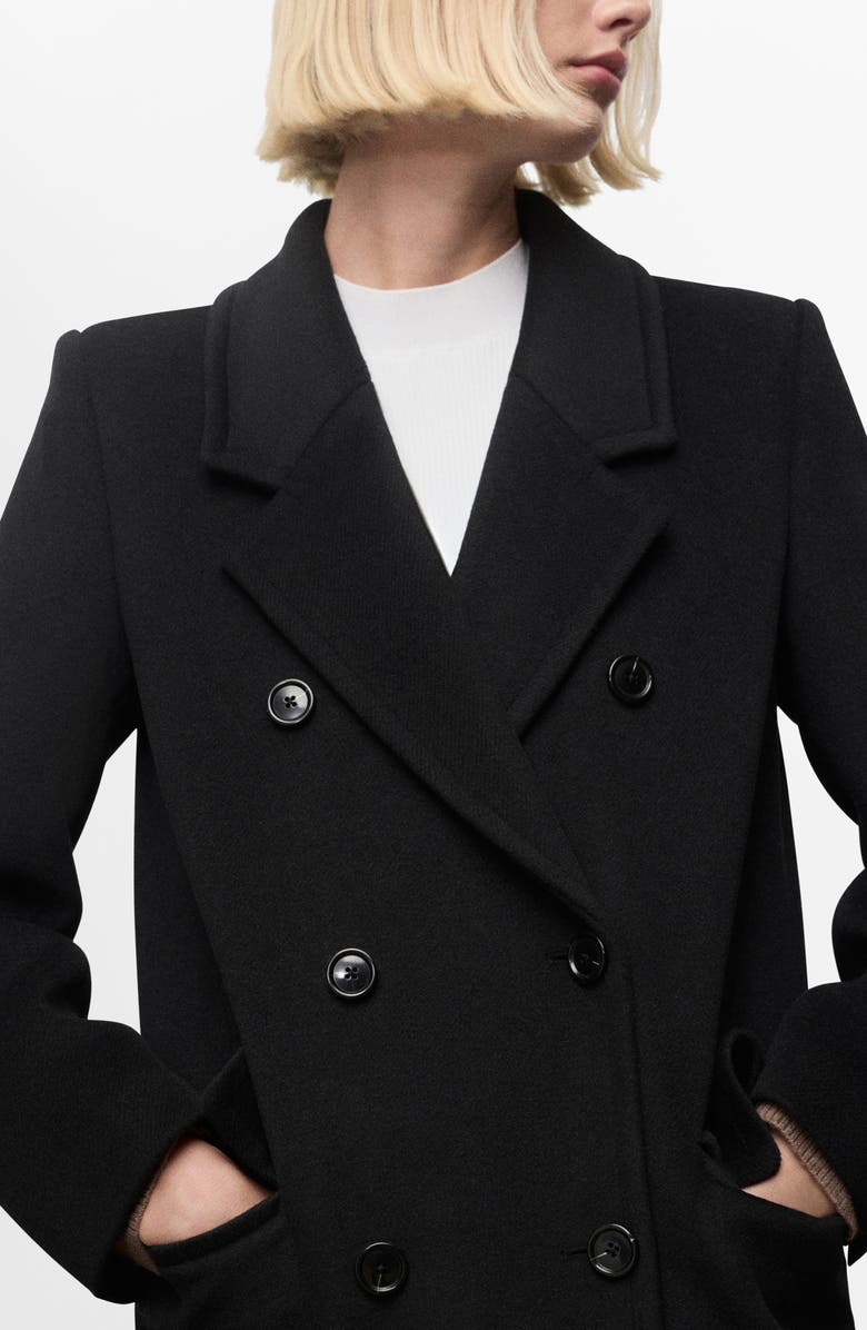 MANGO Double Breasted Coat, Alternate, color, Black