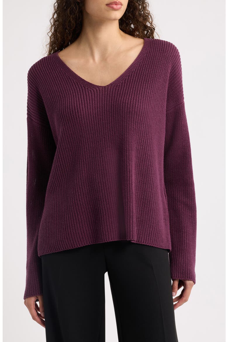 V-Neck Organic Cotton & Tencel Lyocell Sweater, Main, color, PURPLE CARROT
