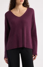 Eileen Fisher V-Neck Organic Cotton & Tencel Lyocell Sweater