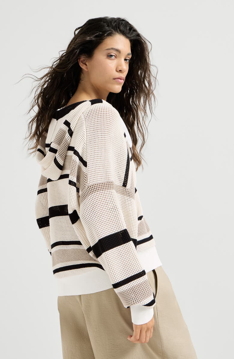 Brunello Cucinelli Net hooded cardigan with zipper, Alternate, color, White