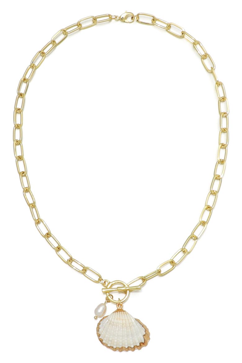Freshwater Pearl & Shell Toggle Pendant Necklace, Alternate, color, GOLD/ WHITE
