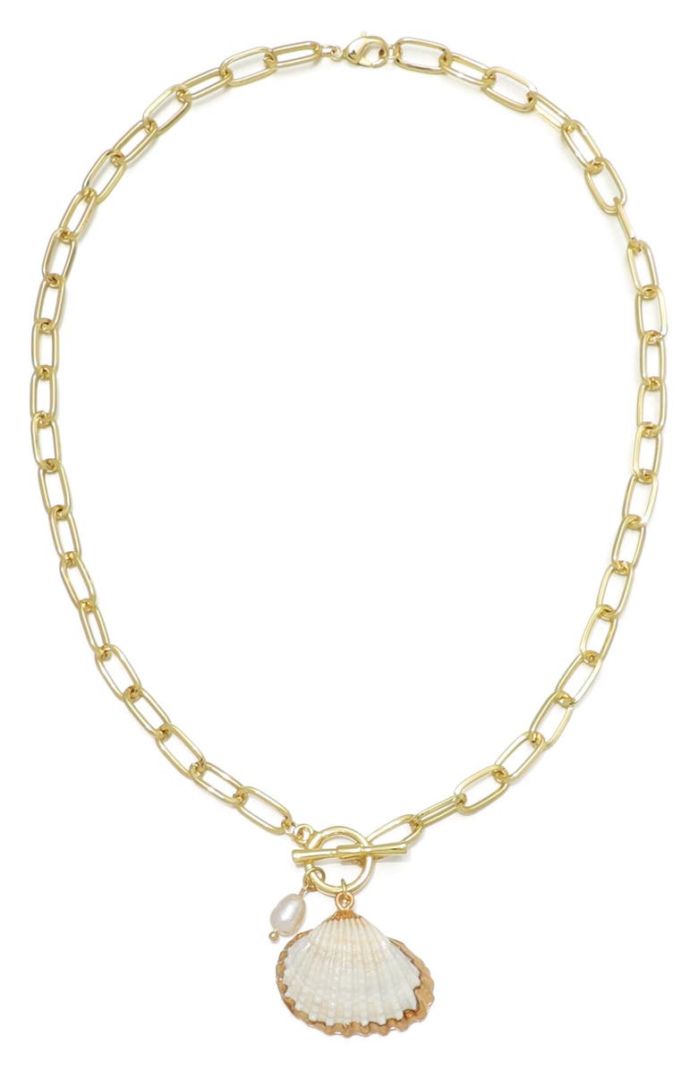 Adornia Faux Pearl & Shell Toggle Pendant Necklace, Alternate, color, 