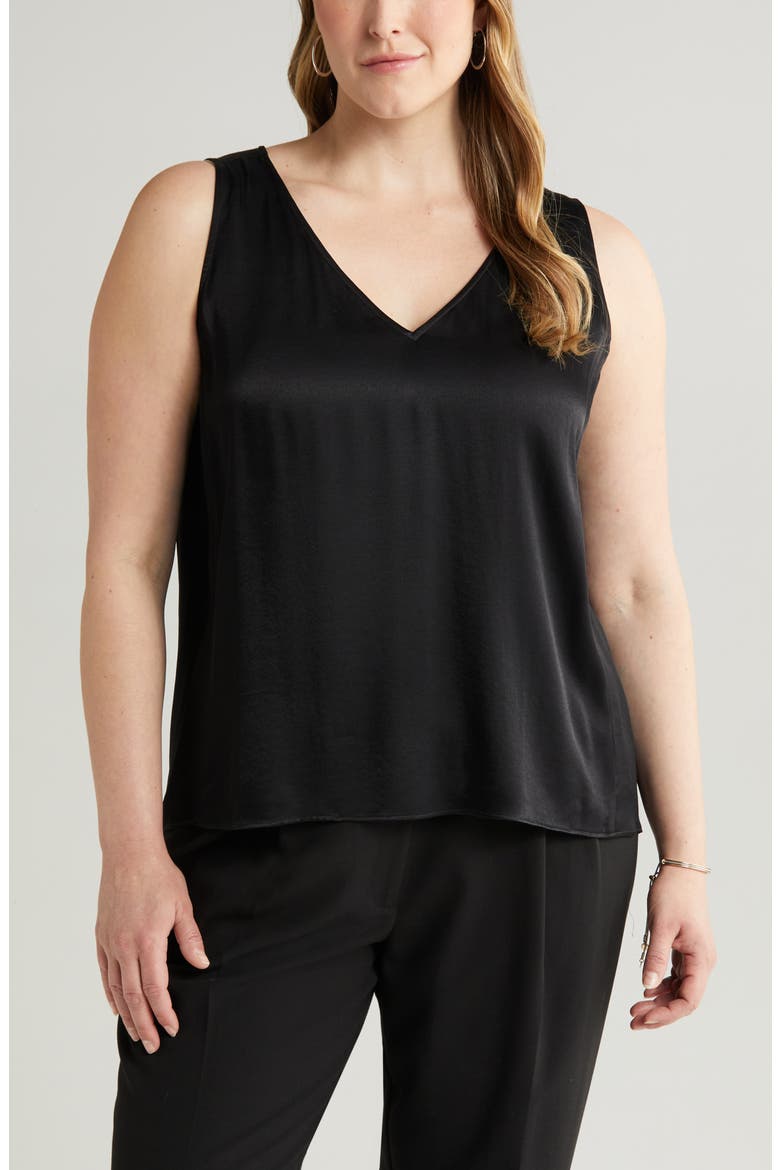 Double V-Neck Tank, Main, color, BLACK