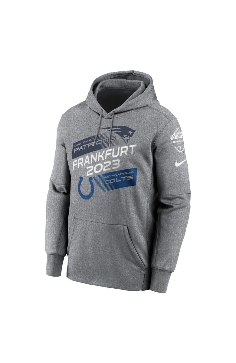 Nike Men's Nike Heather Charcoal New England Patriots vs. Indianapolis Colts 2023 Frankfurt Game Pullover Hoodie, Alternate, color, Heather Charcoal