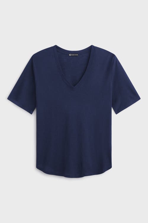 Franne Golde Slub Jersey V-neck Elbow Sleeve Tee