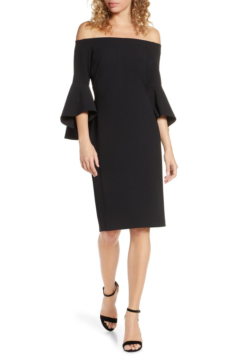 Off the Shoulder Cocktail Dress, Main, color, BLACK