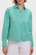 Foxcroft Scarlett Gingham Scallop Hem Button-Up Shirt