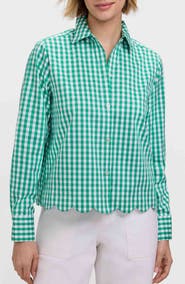 Foxcroft Scarlett Gingham Scallop Hem Button-Up Shirt
